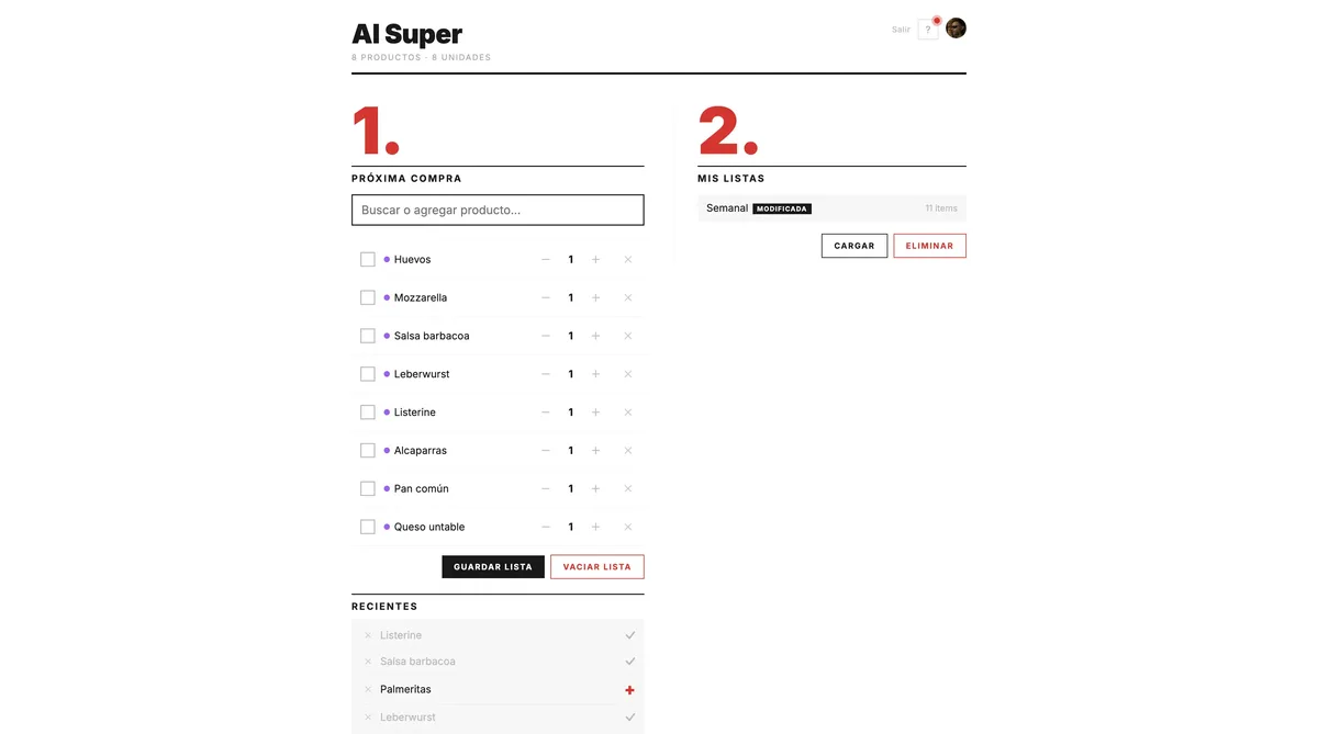 Captura de escritorio de AlSuper.click, PWA de lista de compras para supermercados argentinos