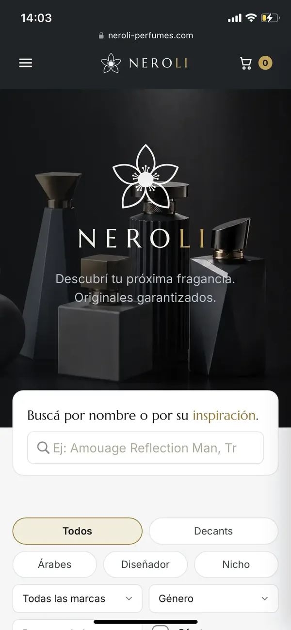 Vista en celular de Neroli Perfumes